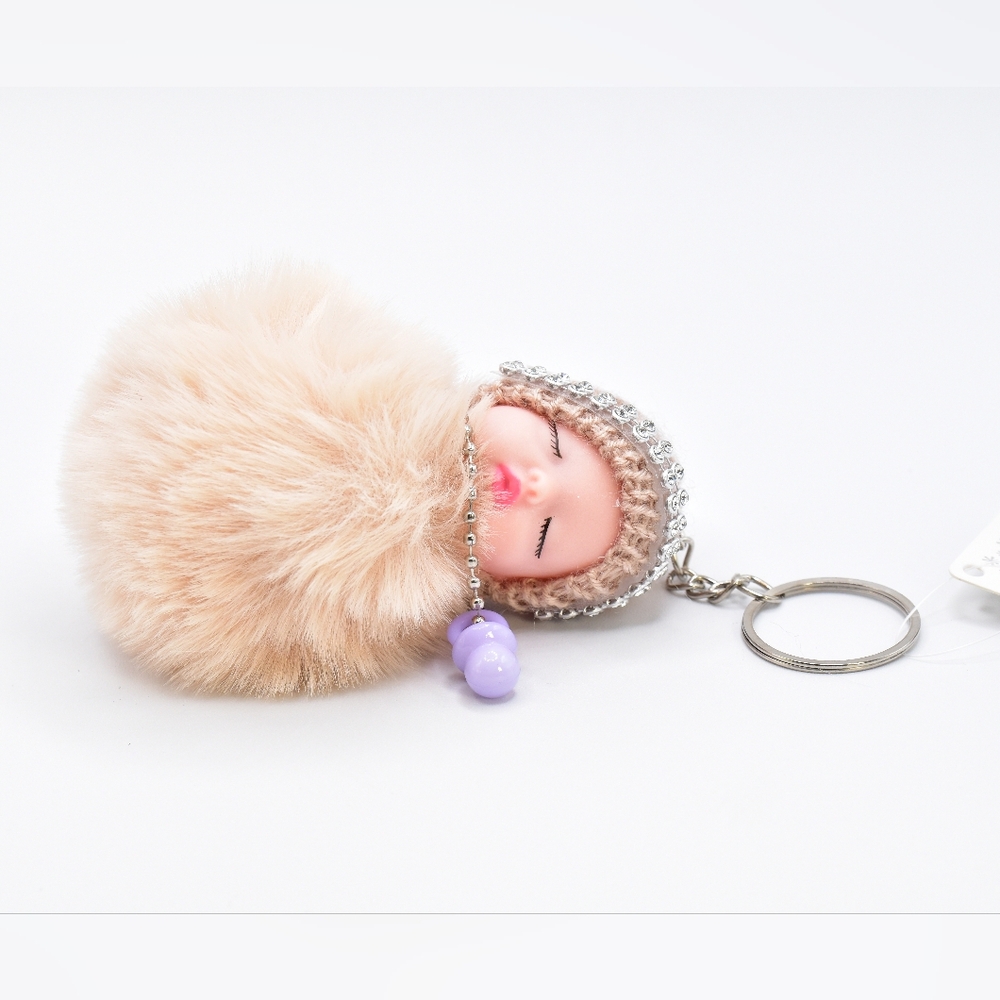 Pompom Sleeping Baby Doll Keychain. New - Picture 3 of 4